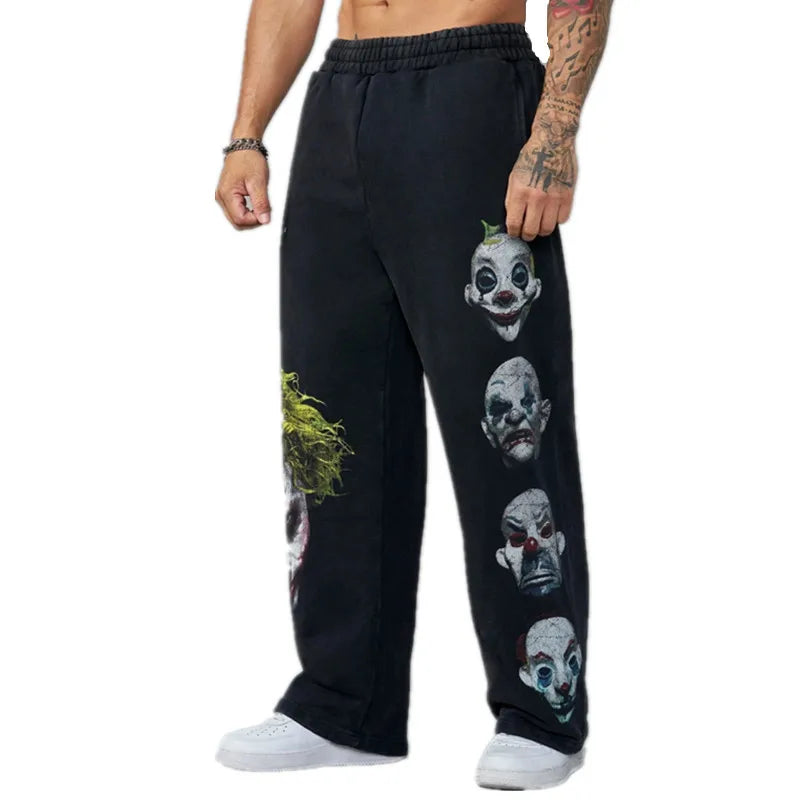 Men's Autumn 2026 NEW Cotton Sweatpants Anime Graphic Print Wide Leg Pants Loose Drawstring Casual Streetwear Hip Hop Trousers
