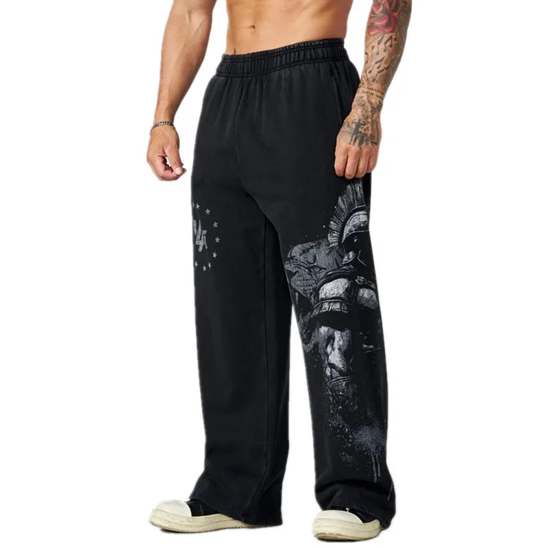 Men's Autumn 2026 NEW Cotton Sweatpants Anime Graphic Print Wide Leg Pants Loose Drawstring Casual Streetwear Hip Hop Trousers