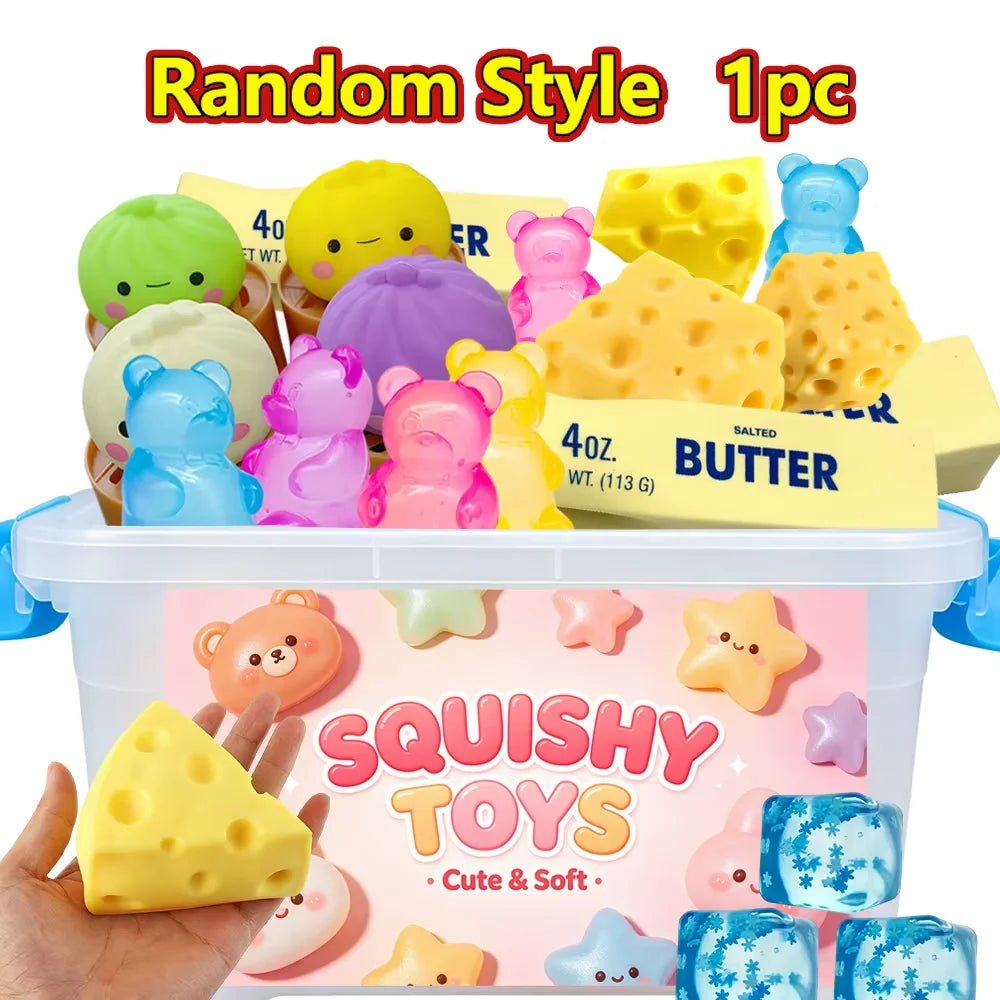 100+ Pieces Assorted Squishy Figures Blind Box Surprise Toys, Slow Rising Soft Fidget Toys Featuring Giant Gorilla, Moai Head, P