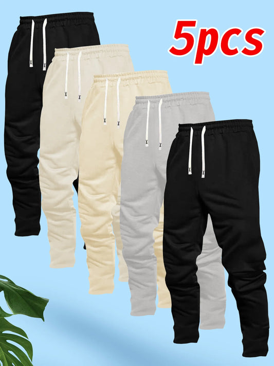 Men's 5-piece straight-leg casual sports pants, comfortable fabric, suitable for outdoor sports, shopping, and travel