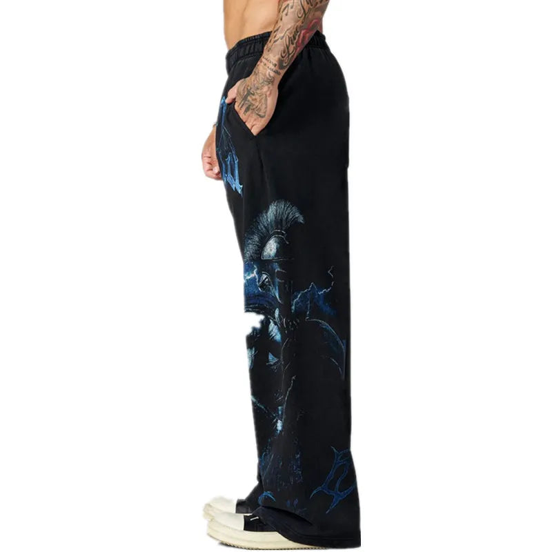 Men's Autumn 2026 NEW Cotton Sweatpants Anime Graphic Print Wide Leg Pants Loose Drawstring Casual Streetwear Hip Hop Trousers