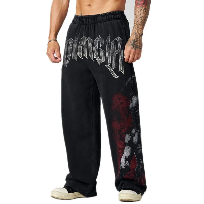 Men's Autumn 2026 NEW Cotton Sweatpants Anime Graphic Print Wide Leg Pants Loose Drawstring Casual Streetwear Hip Hop Trousers