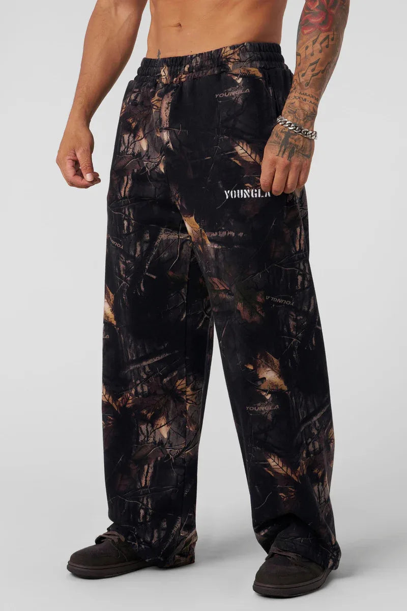 2026 new Men American Style Autumn Leaf  Pants Men's Casual Camouflage Summer Retro Letter Loose Fitness Sports Beach Pants