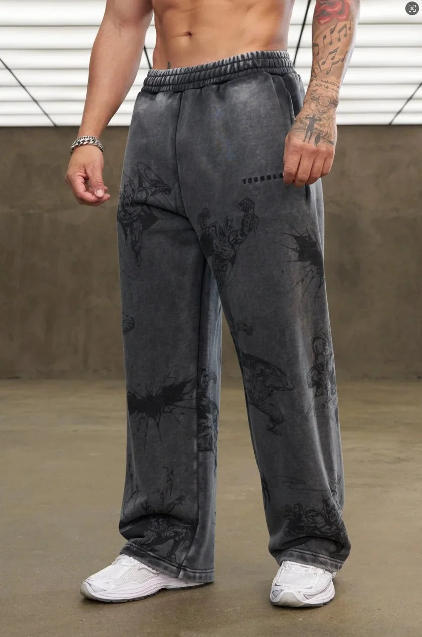 Men's Autumn 2026 NEW Cotton Sweatpants Anime Graphic Print Wide Leg Pants Loose Drawstring Casual Streetwear Hip Hop Trousers