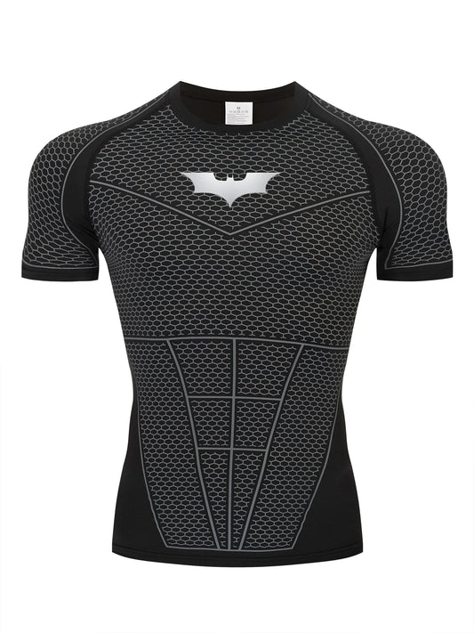 YOUNG Men's Fitness Shirt with Silicone Bat Logo, Gym Outdoor Sports Running Short Sleeve, Available in Multiple Colors
