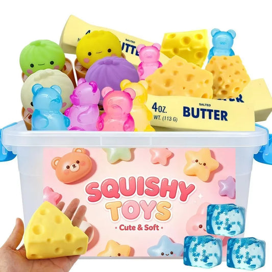 100+ Pieces Assorted Squishy Figures Blind Box Surprise Toys, Slow Rising Soft Fidget Toys Featuring Giant Gorilla, Moai Head, P