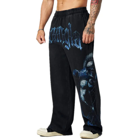 Men's Autumn 2026 NEW Cotton Sweatpants Anime Graphic Print Wide Leg Pants Loose Drawstring Casual Streetwear Hip Hop Trousers